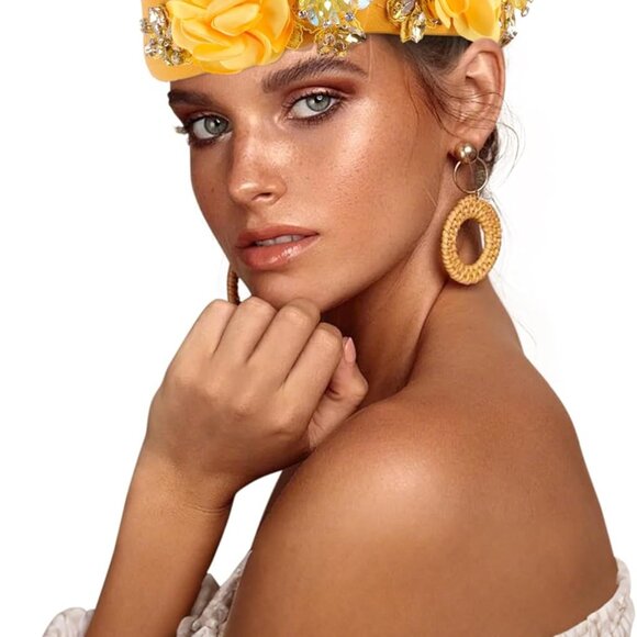 8268 European And American Retro British Felt Headscarf Hat Women\'s Church Navy Blue Wool Felt Church Hat Trimmed with Gold Metallic  main image 4
